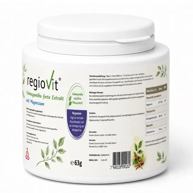 Regiovit® Ashwagandha forte Extrakt mit Magnesium – Dose mit 63 g Granulat