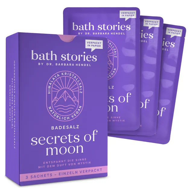bath stories – secrets of moon Badesalz: Geschenkbox mit drei einzeln verpackten Sachets