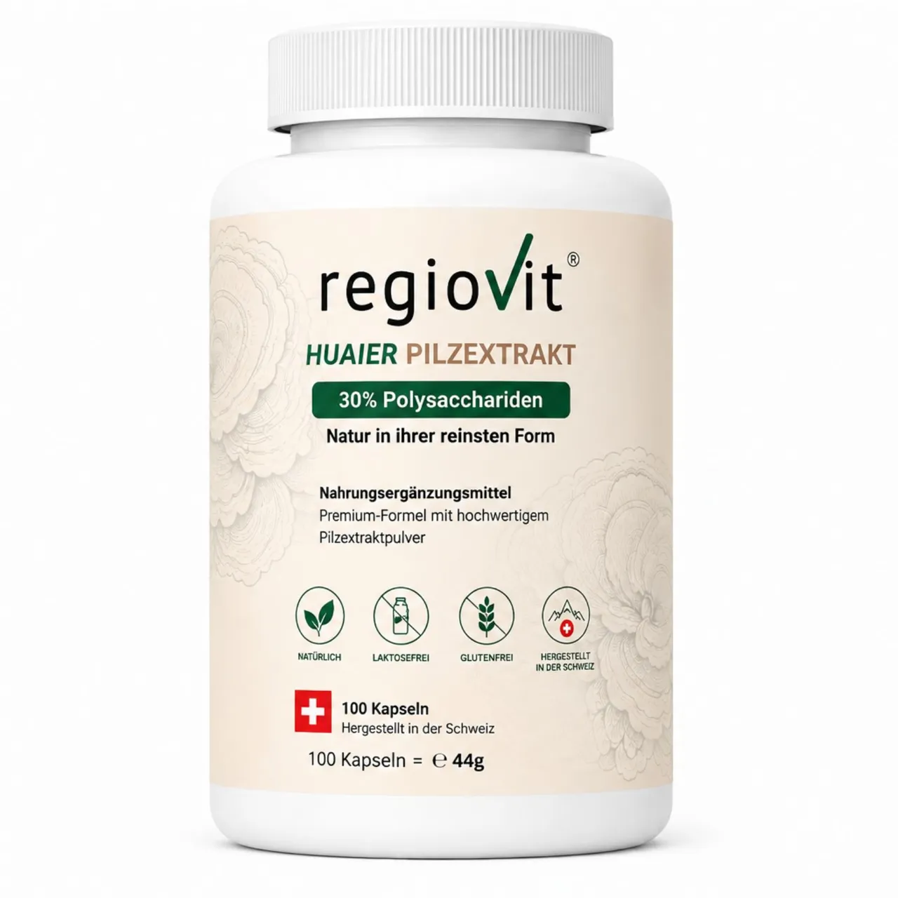 Regiovit® Huaier Pilzextrakt – 100 Kapseln – Dose mit 100 Kapseln und 44 g Inhalt