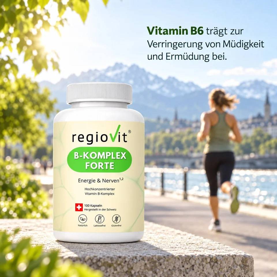 Regiovit B-Komplex Forte – Läuferin am See mit Informationen zu Vitamin B6