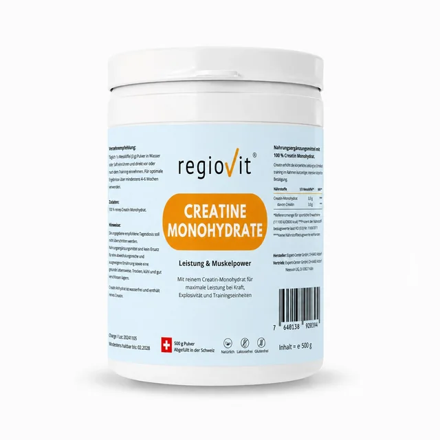 Regiovit Creatine Monohydrate – 500 g – Produktdose auf weissem Hintergrund